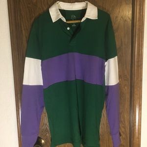 tri-color long-sleeved collared shirt